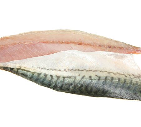 Two mackerel fish fillets isolated on white